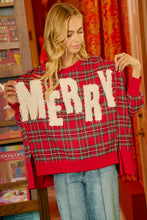 Load image into Gallery viewer, Merry Letter Patches Christmas Plaid Sweatshirt
