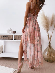 FLORAL RUFFLE BACKLESS DRESS