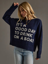 Load image into Gallery viewer, Navy Drink On A Boat Lightweight Sweater
