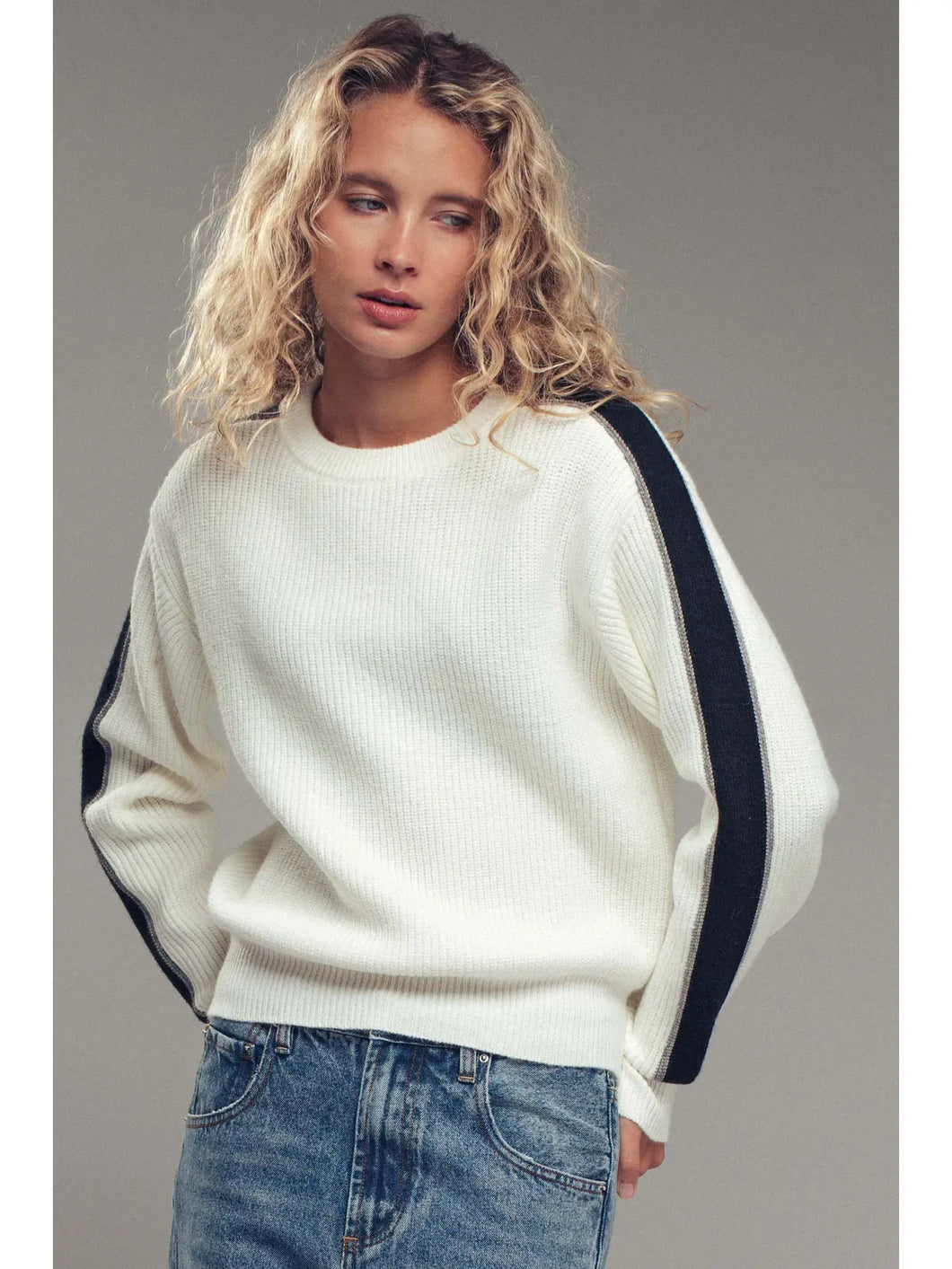 Contrast Stripe Ribbed Sweater