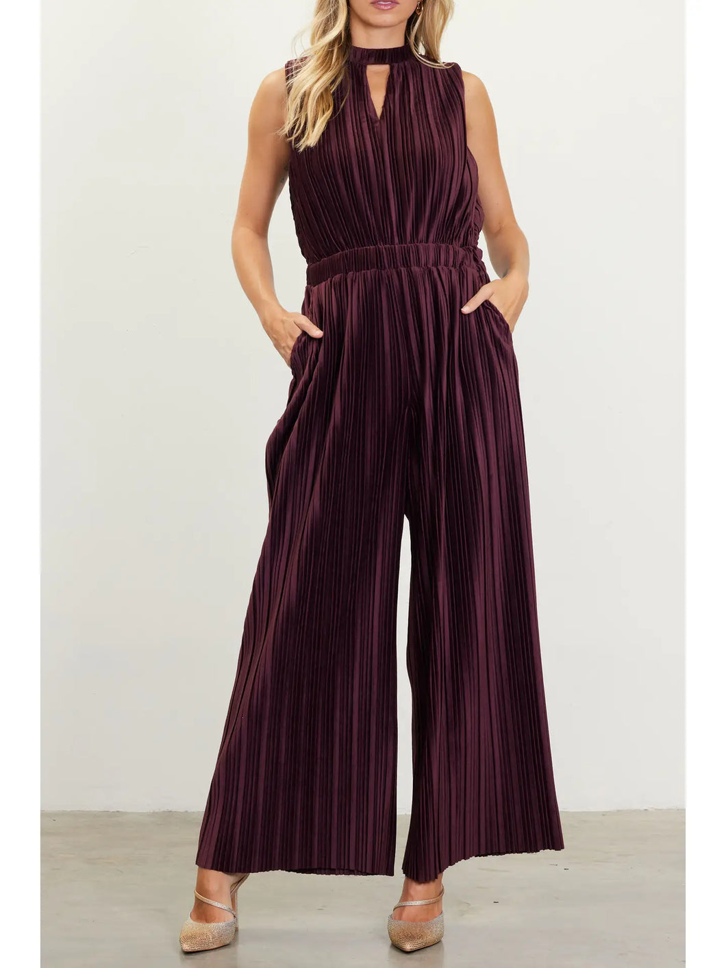 Pleated Velvet Jumpsuit