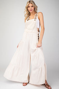 LACE TRIMMED TIERED SLEEVELESS JUMPSUIT