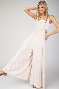 LACE TRIMMED TIERED SLEEVELESS JUMPSUIT