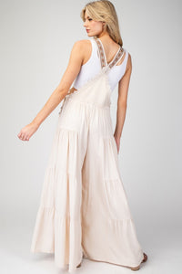 LACE TRIMMED TIERED SLEEVELESS JUMPSUIT