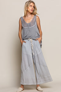 CONTRAST RIBBED KNIT CULOTTES PANTS
