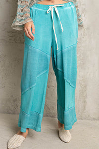 CONTRAST RIBBED KNIT CULOTTES PANTS