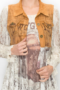 ULTRA SUEDE VEST WITH LACE LAYER