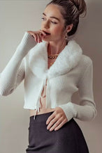Load image into Gallery viewer, FAUX FUR SHAWL COLLAR CARDIGAN
