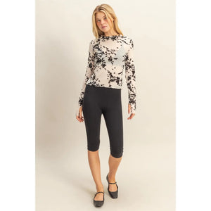 Floral Flocked Mesh Long Sleeve