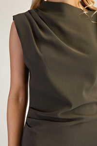 Gathered Boat Neck Mini Dress