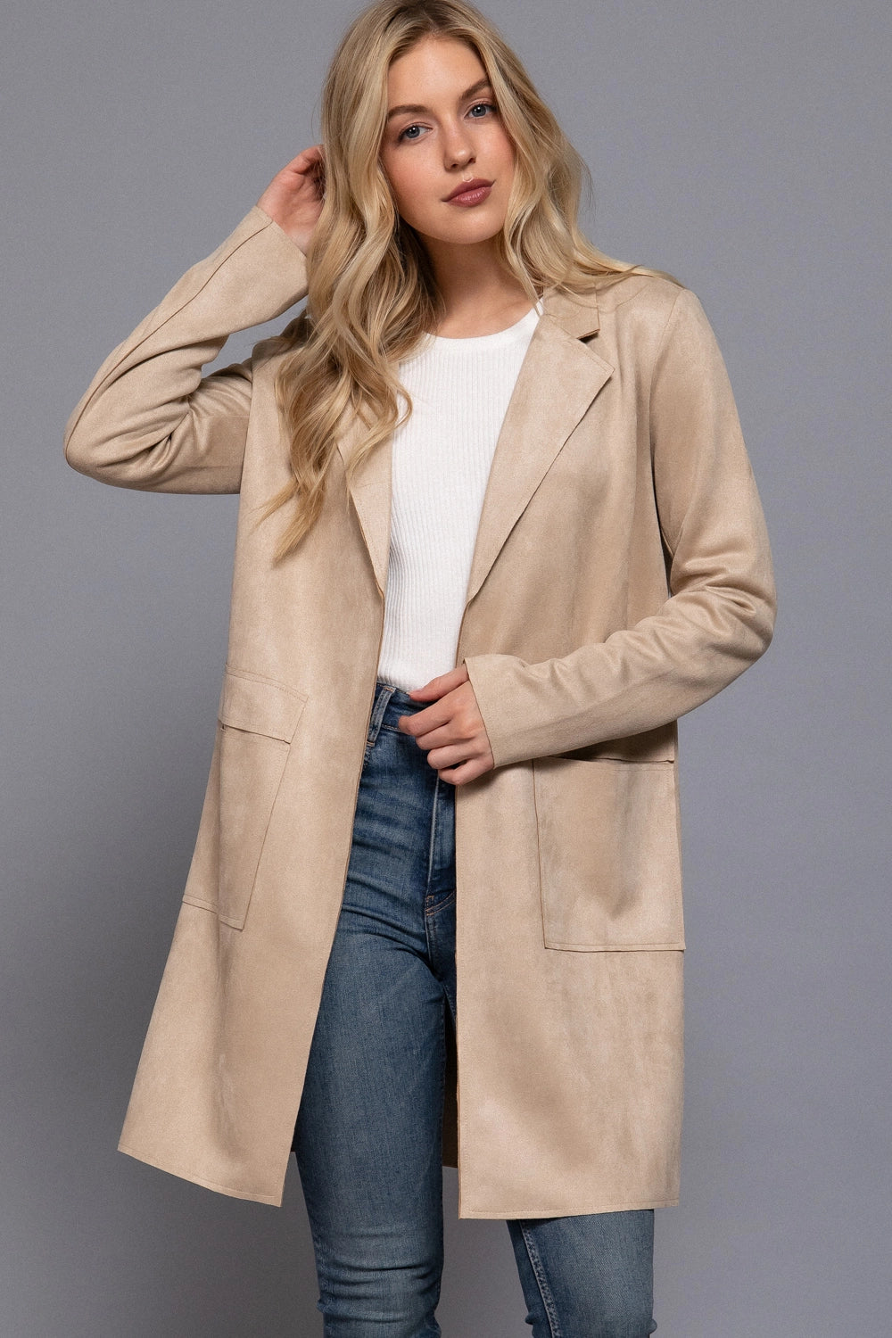 Long Sleeve Faux Suede Jacket