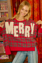 Load image into Gallery viewer, Merry Letter Patches Christmas Plaid Sweatshirt
