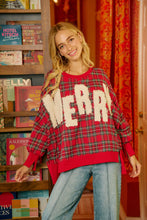 Load image into Gallery viewer, Merry Letter Patches Christmas Plaid Sweatshirt
