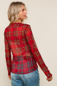 Plaid Mesh Sheer Top