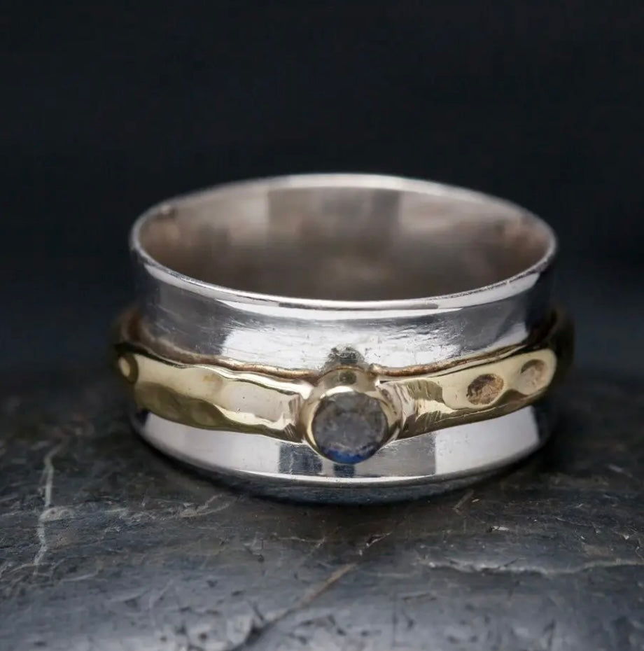 SIMPLY STERLING SILVER AND BRASS MEDITATION SPINNER RINGS